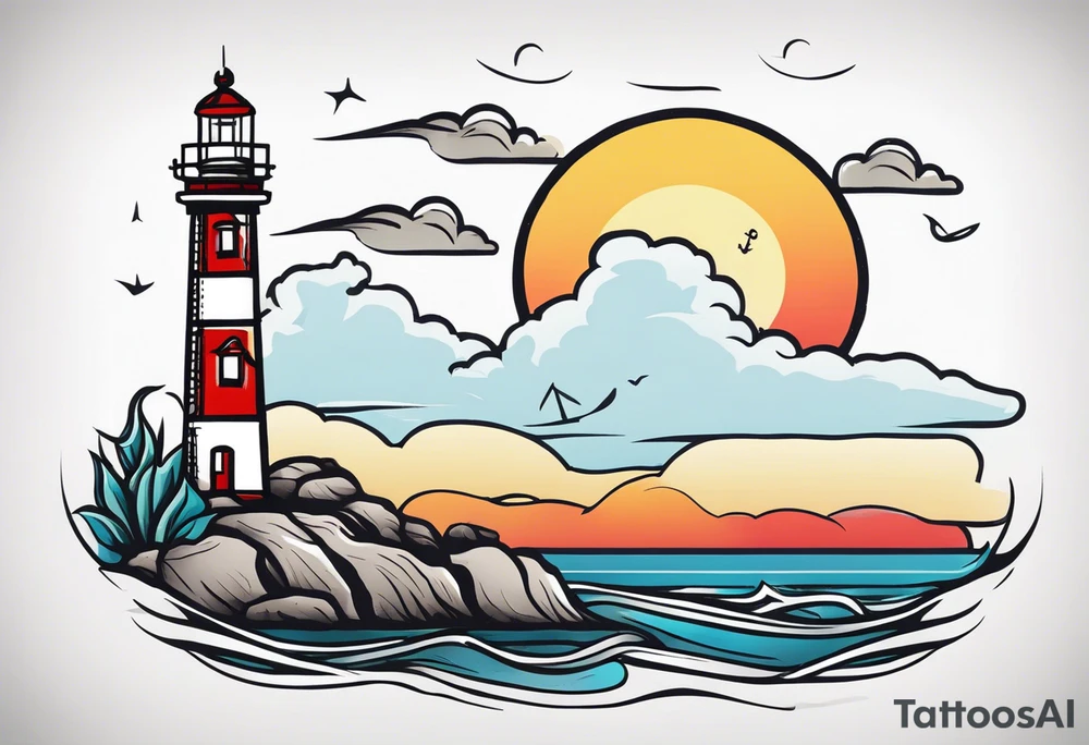Lighthouse and anchor that says "MY BEACON MY ANCHOR" tattoo idea
