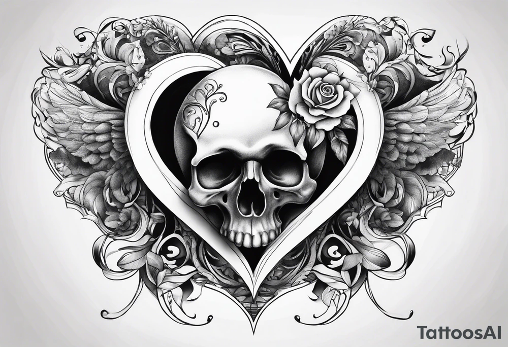 half heart in visceras plus half skull tattoo idea