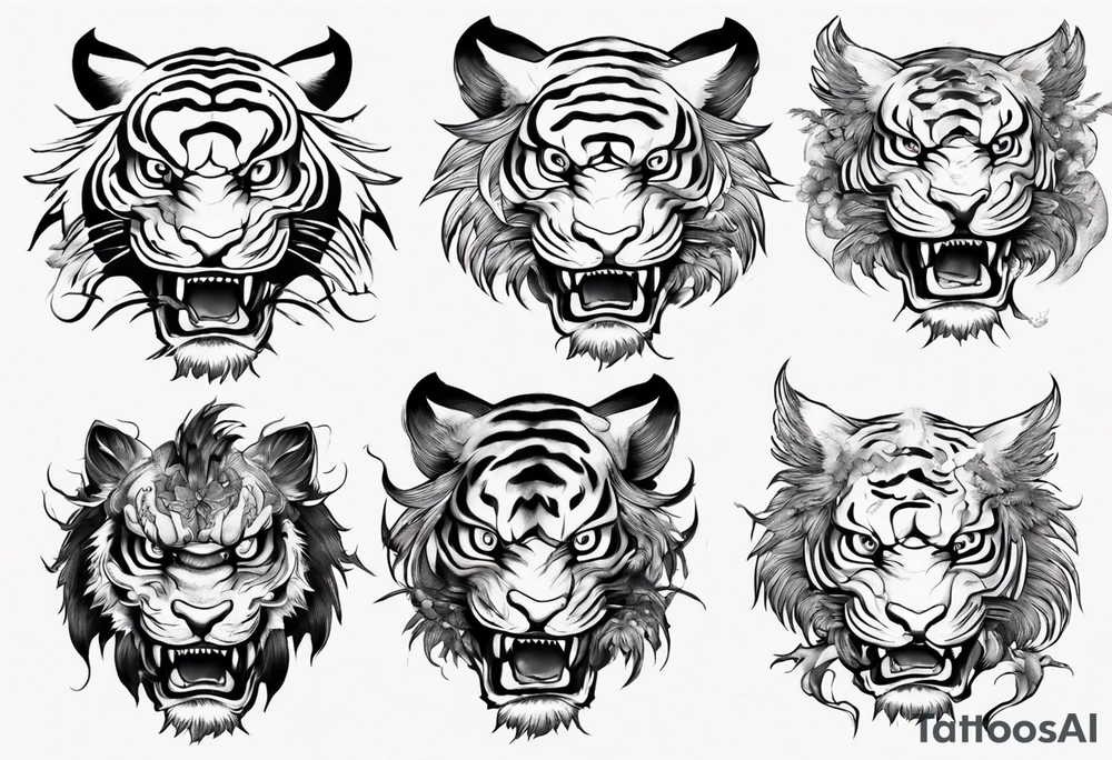 Ancient mythical tiger like creature on a sleeve tattoo idea