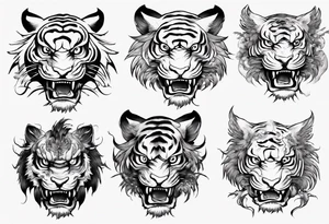 Ancient mythical tiger like creature on a sleeve tattoo idea