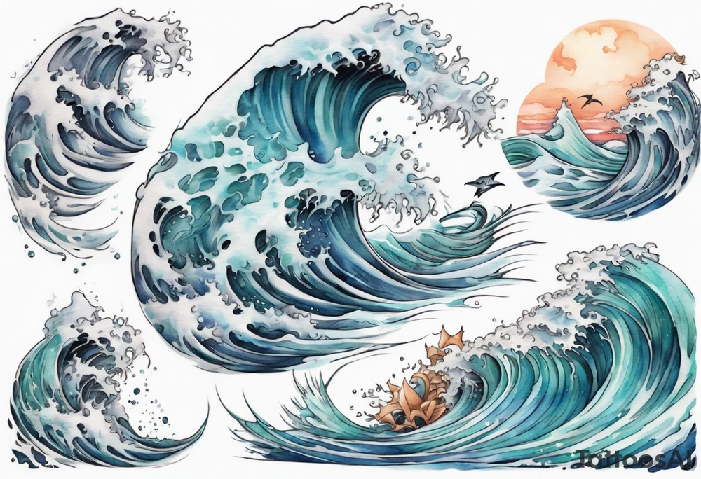 a crashing wave that turns into a beautiful sea witch tattoo idea