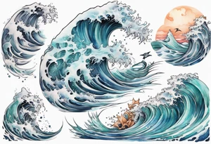 a crashing wave that turns into a beautiful sea witch tattoo idea