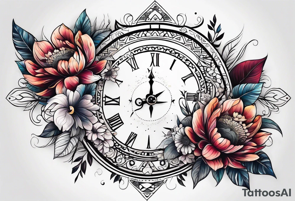 Lunar phases flowers tattoo idea