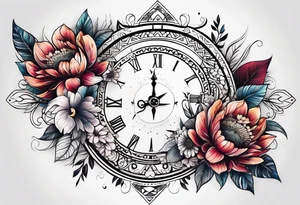Lunar phases flowers tattoo idea