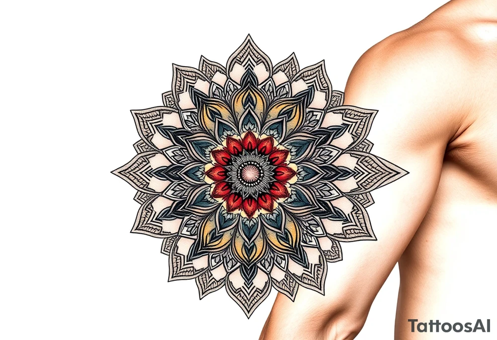 intricate mandala with honey combs filling in blank space tattoo idea