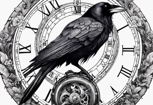 Raven sitting on a clockwork tattoo idea
