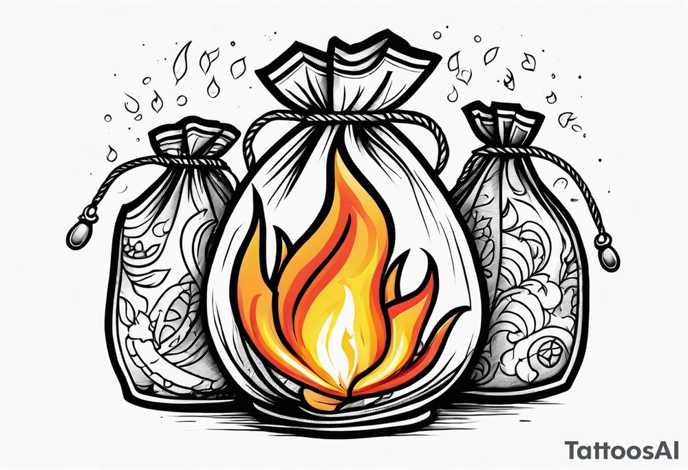 money bags on fire tattoo idea