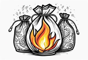 money bags on fire tattoo idea