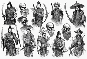 handsome Asian warrior who is also a skeleton tattoo idea