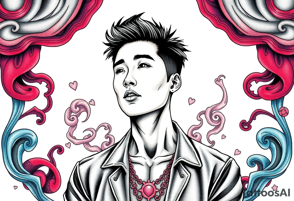 Handsome Asian young guy in mantle tattoo idea