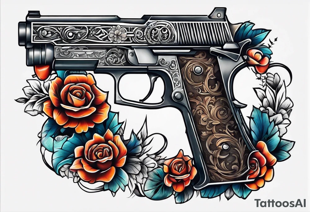 The letters AR with pistols on each side tattoo idea