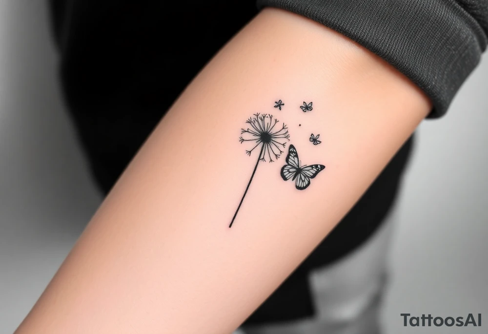 a dandelion and 2 butterflies flying around it tattoo idea