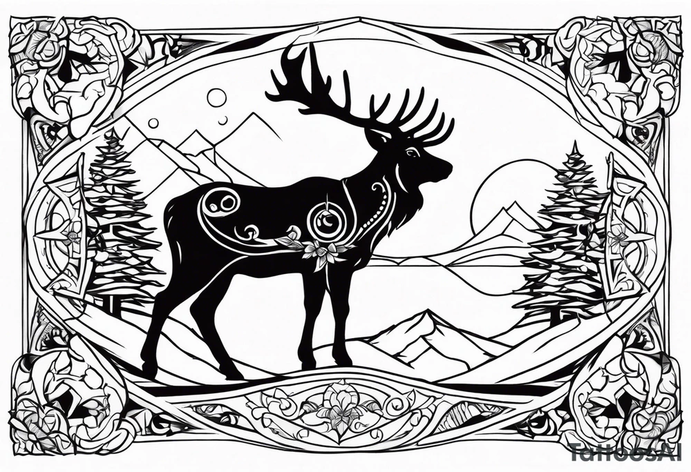 north pole reindeer tattoo idea