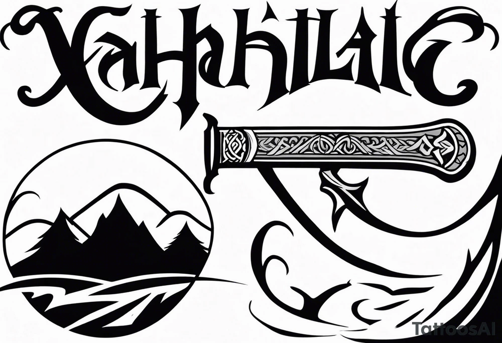Valhalla sword viking funeral hatchet tattoo idea