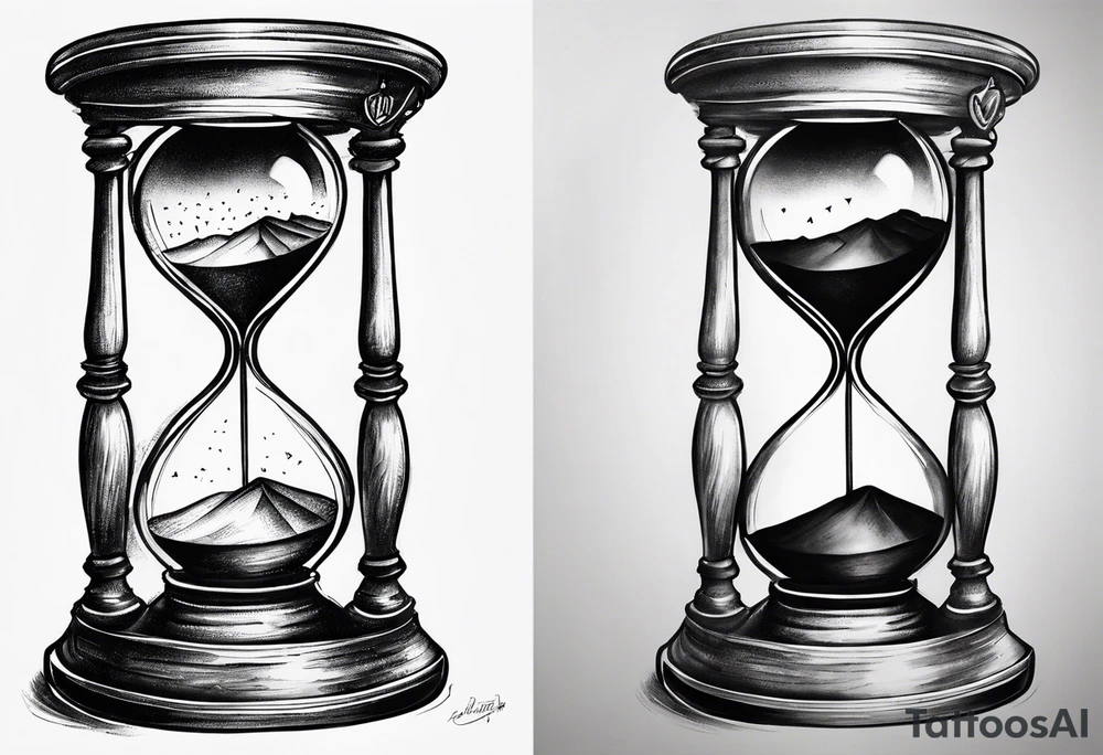 draw me a clock hourglass with numbers falling from the clock. in the hourglass tattoo idea