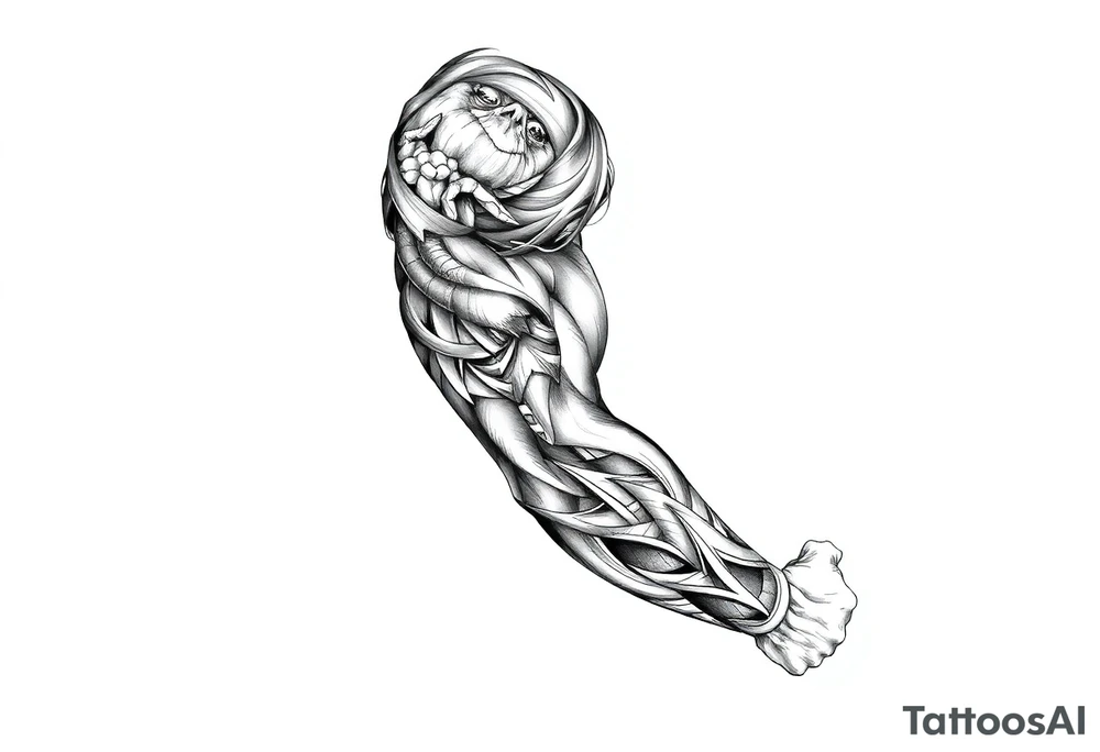 Full left arm sleeve about fatherhood tattoo idea