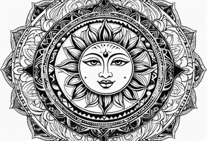 Sun and moon inside a mandala tattoo idea