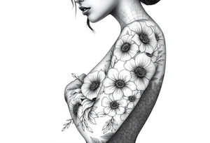 Black woman, flowers, survival, blessed tattoo idea