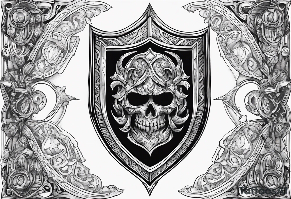 shield shadowy figures inside tattoo idea