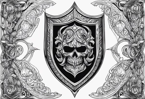 shield shadowy figures inside tattoo idea