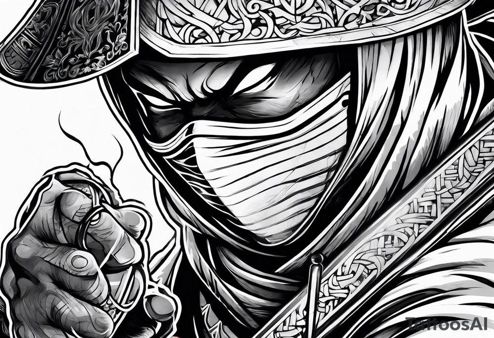 ninja with fire in his hand tattoo idea