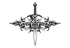 a single sword with an overgrown Celtic knot band infused with roots tattoo idea