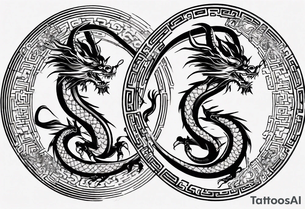 Chinese dragon in a circular shape with "02.03" written on it tattoo idea