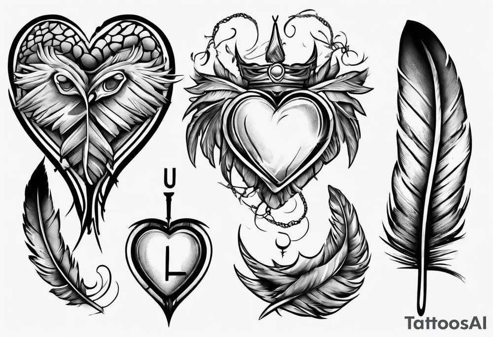 heart and feather on scales tattoo idea