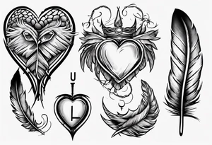 heart and feather on scales tattoo idea