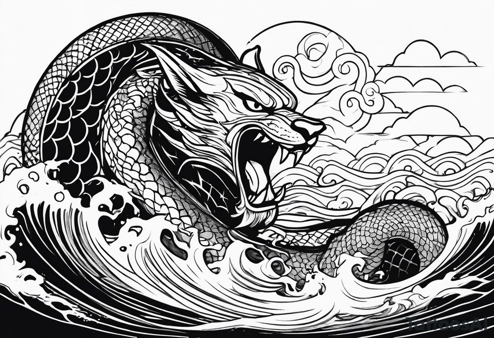 Thor getting eaten by the world serpent in the ocean tattoo idea