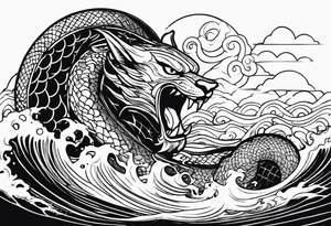 Thor getting eaten by the world serpent in the ocean tattoo idea