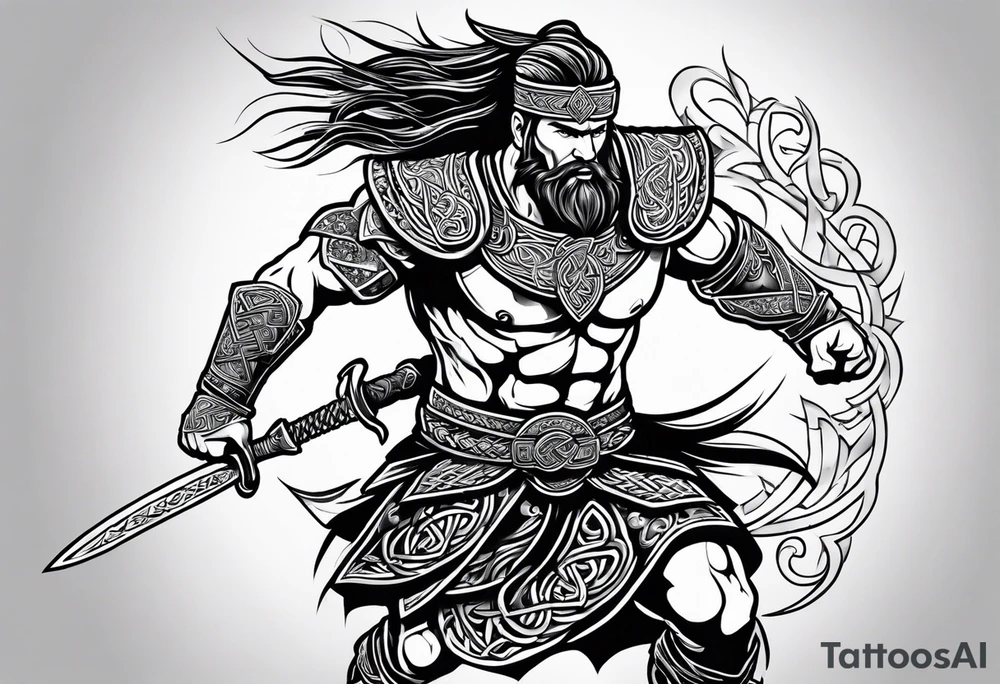 Celtic warrior running into battle facing right tattoo idea