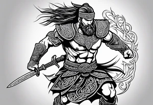 Celtic warrior running into battle facing right tattoo idea