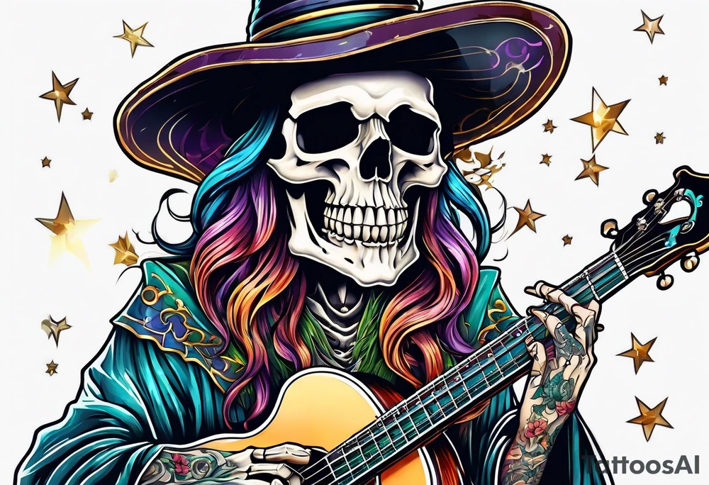 Wizard skeleton with guitar tattoo idea
