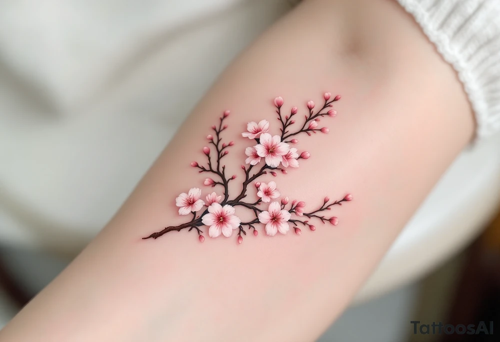 A cherry blossom-covered "S" with pale pink flowers and brown branches. tattoo idea