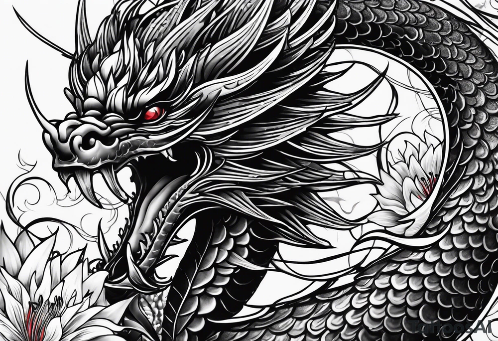 Black Dragon, 
Red Spider Lily, minamalistic tattoo idea