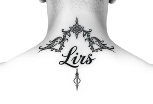 Feminine lkiss mark tattooed on the neck with the initials lrs beside it tattoo idea