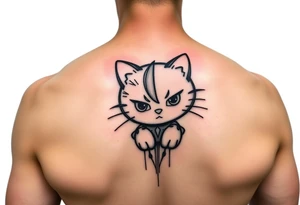 white background, cyber sigilism art / neo primal inspired hello kitty tattoo idea