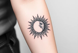 celestial sun and moon embrace with constellation patterns tattoo idea