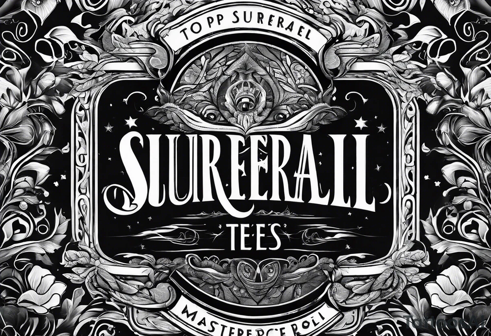 a logo with the words surreal tees tattoo idea