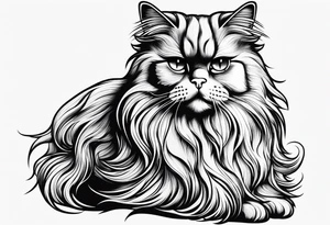 simple american traditional side profile persian cat tattoo idea