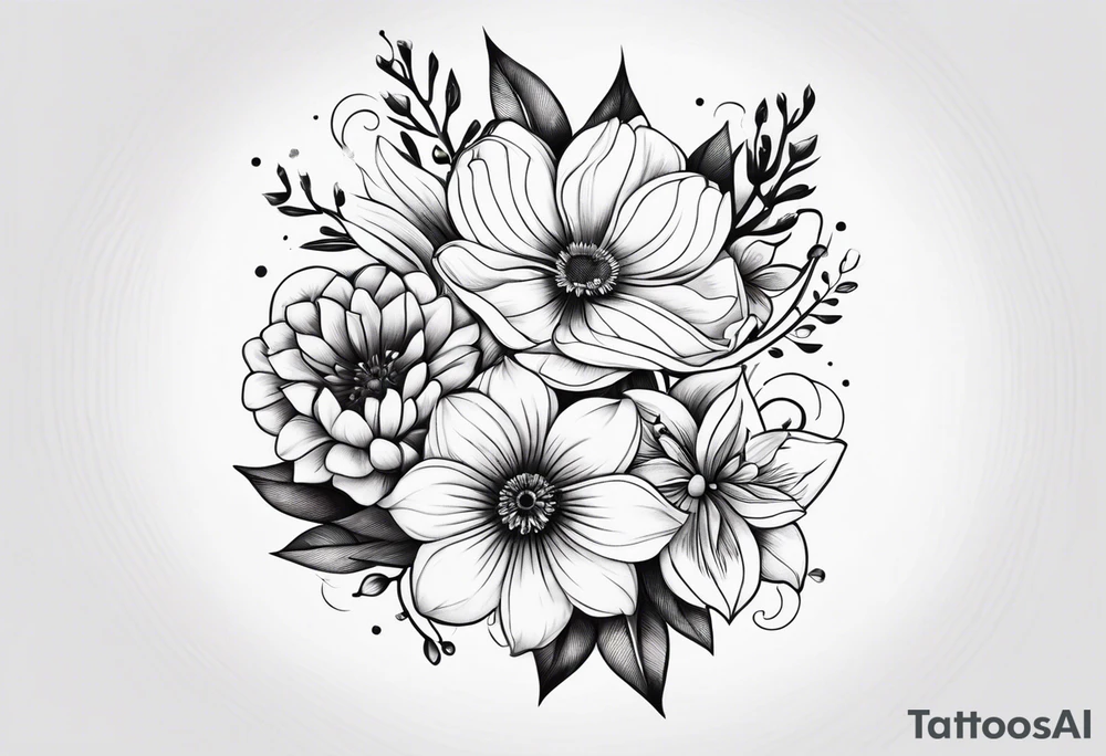 Flower Bouquet on outer upper arm with fill in around it tattoo idea