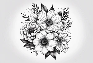 Flower Bouquet on outer upper arm with fill in around it tattoo idea