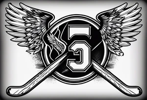 Hockey sticks crossing with number 39 and angel wings around it tattoo idea