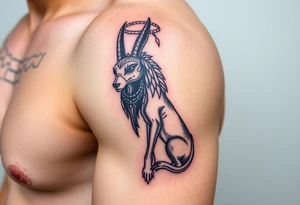 An Anubis with a Halo – Blending Egyptian mythology with Christian spirituality, symbolizing protection and righteousness. tattoo idea