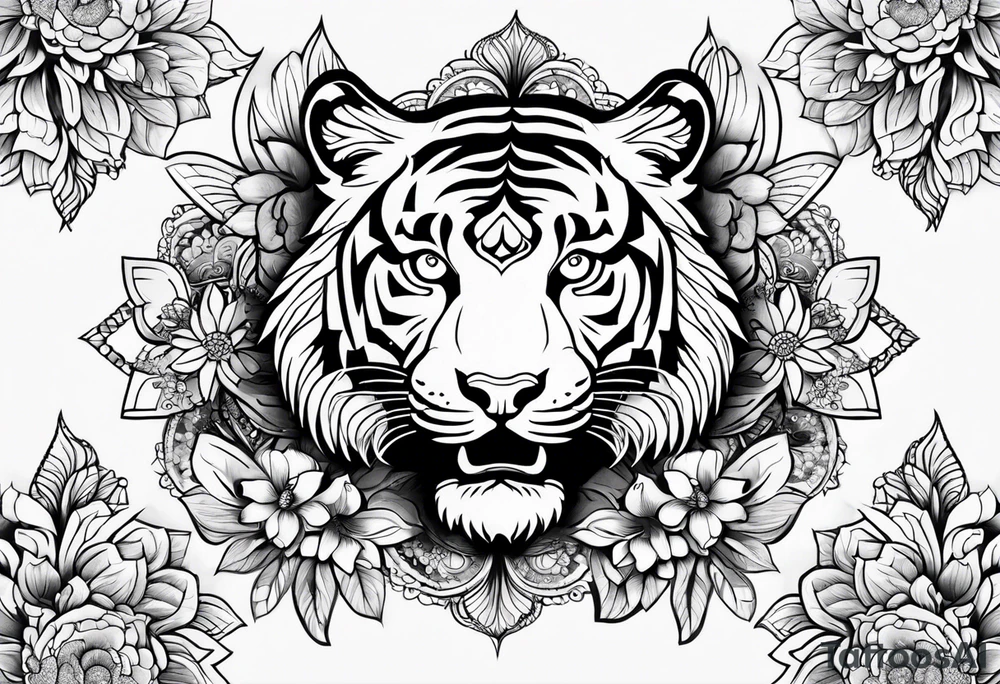Tiger mandala flowers tattoo idea