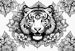 Tiger mandala flowers tattoo idea
