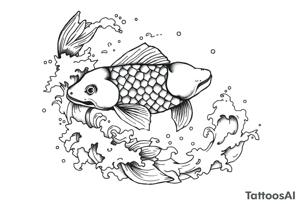 traditional koi fish swimming upstream through turbulent waves tattoo idea