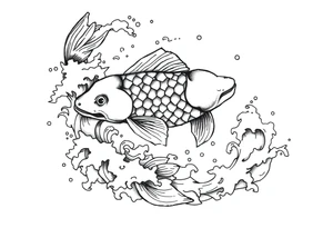 traditional koi fish swimming upstream through turbulent waves tattoo idea