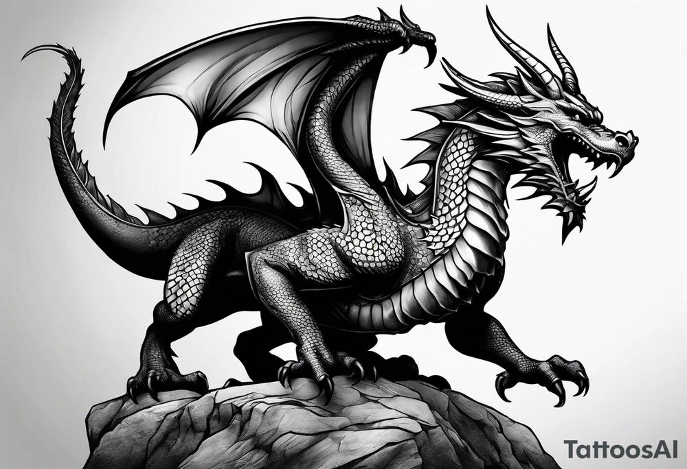 Medieval dragon climbing with a slight side profile tattoo idea